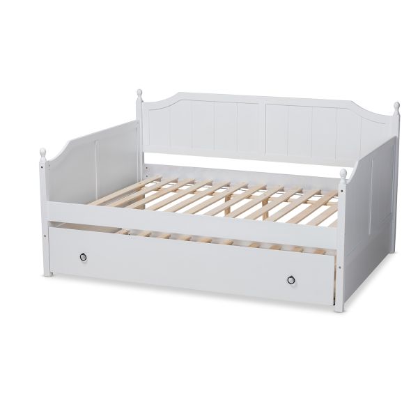 Millie Cottage Farmhouse White Finished Wood Full Size Daybed with Trundle