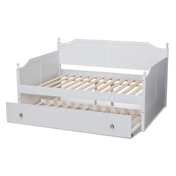Millie Cottage Farmhouse White Finished Wood Full Size Daybed with Trundle
