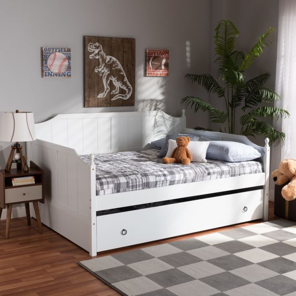 Millie Cottage Farmhouse White Finished Wood Full Size Daybed with Trundle