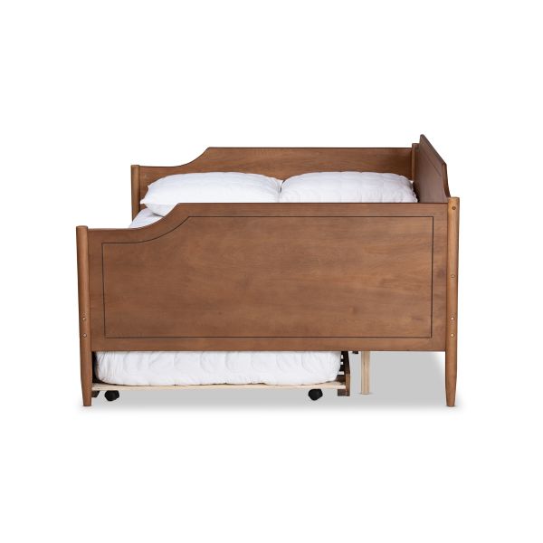 Alya Classic Traditional Farmhouse Walnut Brown Finished Wood Full Size Daybed with Roll-Out Trundle Bed