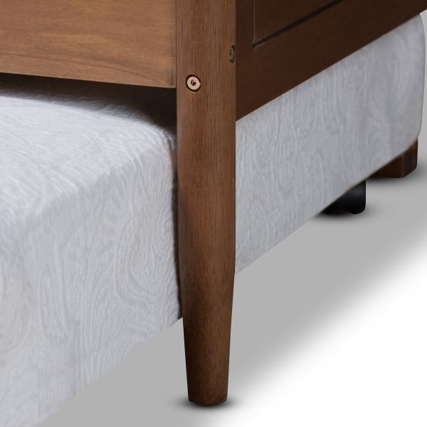 Alya Classic Traditional Farmhouse Walnut Brown Finished Wood Full Size Daybed with Roll-Out Trundle Bed