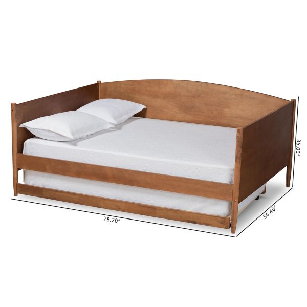 Veles Mid-Century Modern Ash Walnut Finished Wood Full Size Daybed with Trundle