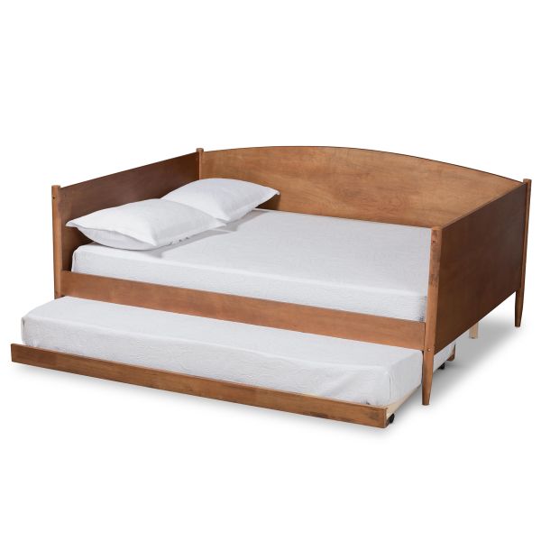 Veles Mid-Century Modern Ash Walnut Finished Wood Full Size Daybed with Trundle