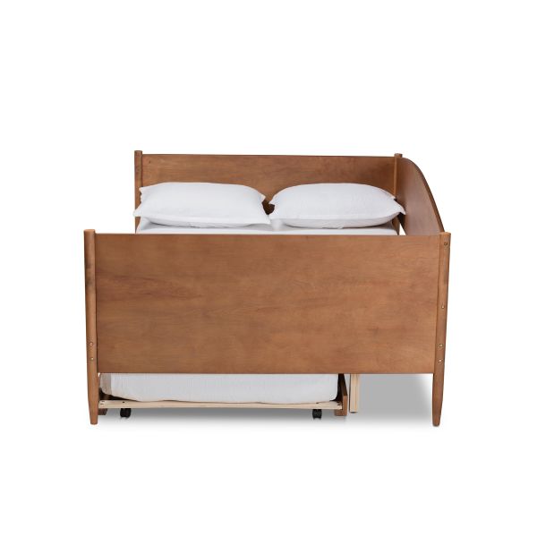 Veles Mid-Century Modern Ash Walnut Finished Wood Full Size Daybed with Trundle