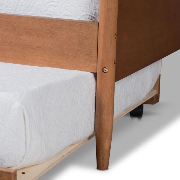 Veles Mid-Century Modern Ash Walnut Finished Wood Full Size Daybed with Trundle