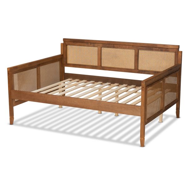 Toveli Vintage French Inspired Ash Walnut Finished Wood and Synthetic Rattan Full Size Daybed