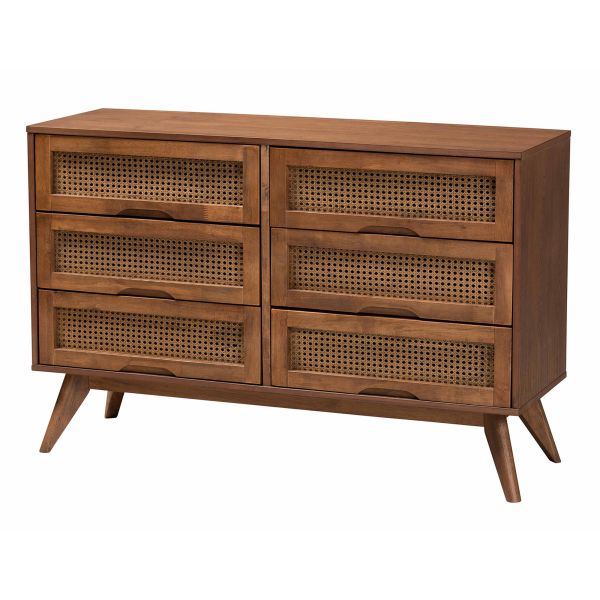 Melora Walnut Brown Finished Wood and Rattan Twin Size 5-Piece Bedroom Set