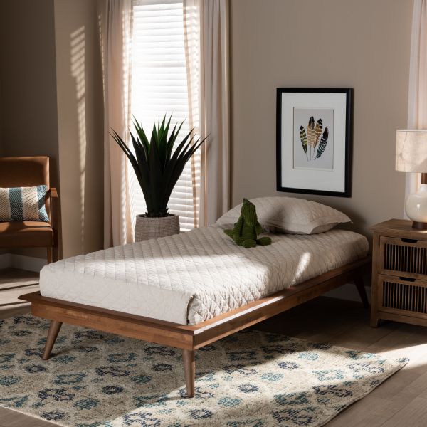 Karine Mid-Century Modern Walnut Brown Finished Wood Twin Size Platform Bed Frame