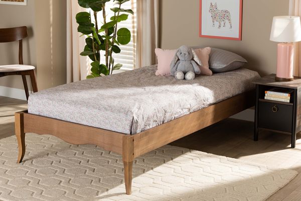 Marieke Vintage French Inspired Ash Walnut Finished Wood Twin Size Platform Bed Frame