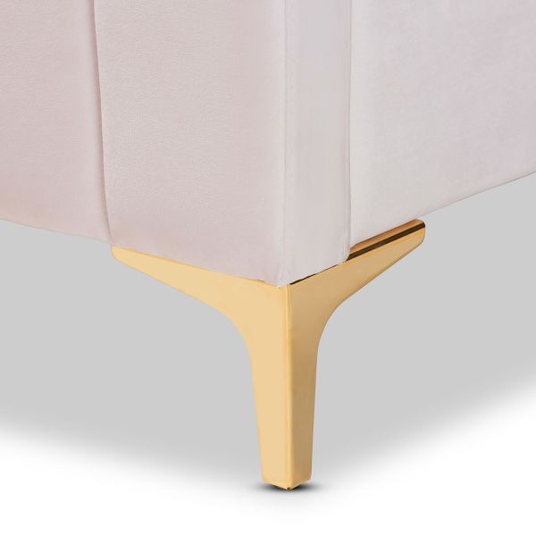 Nami Modern Contemporary Glam and Luxe Light Pink Velvet Fabric Upholstered and Gold Finished Queen Size Platform Bed