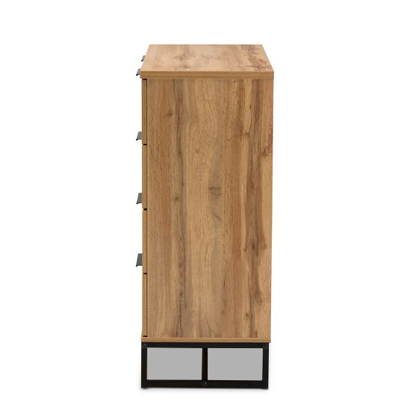 Franklin Modern and Contemporary Oak Finished Wood and Black Finished Metal 5-Drawer Bedroom Chest