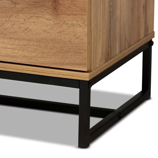 Franklin Modern and Contemporary Oak Finished Wood and Black Finished Metal 5-Drawer Bedroom Chest