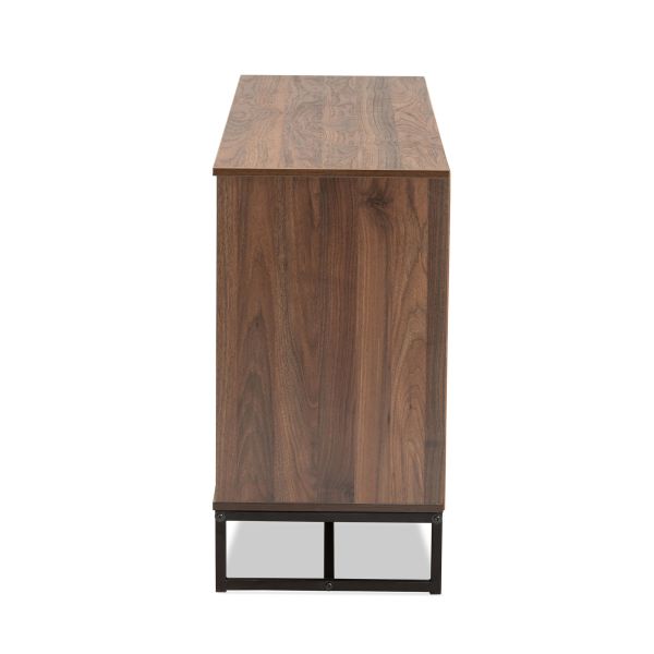 Neil Modern and Contemporary Walnut Brown Finished Wood and Black Finished Metal 3-Door Dining Room Sideboard Buffet