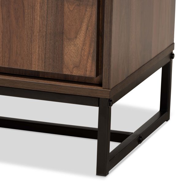 Neil Modern and Contemporary Walnut Brown Finished Wood and Black Finished Metal 3-Door Dining Room Sideboard Buffet