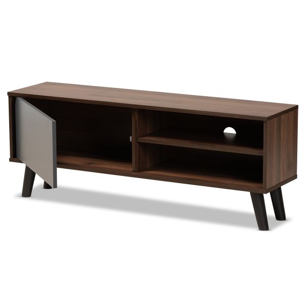 Mallory Modern and Contemporary Two-Tone Walnut Brown and Grey Finished Wood TV Stand