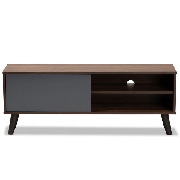 Mallory Modern and Contemporary Two-Tone Walnut Brown and Grey Finished Wood TV Stand