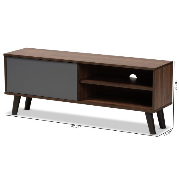 Mallory Modern and Contemporary Two-Tone Walnut Brown and Grey Finished Wood TV Stand