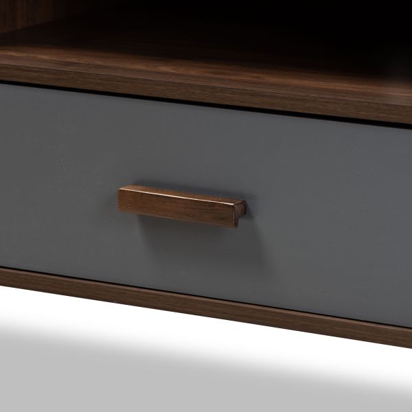 Garrick Modern and Contemporary Two-Tone Grey and Walnut Brown Finished Wood 1-Drawer TV Stand