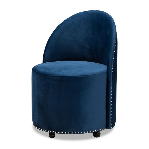 Bethel Glam and Luxe Navy Blue Velvet Fabric Upholstered Rolling Accent Chair