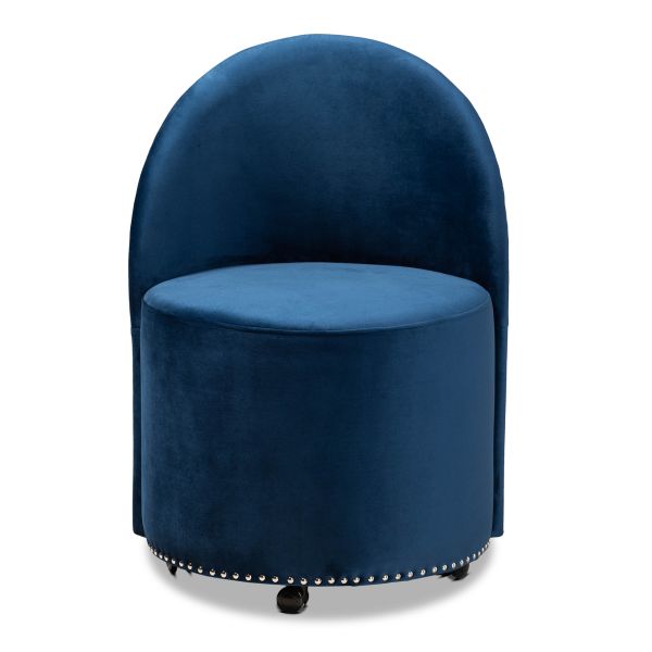 Bethel Glam and Luxe Navy Blue Velvet Fabric Upholstered Rolling Accent Chair
