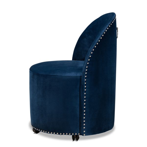 Bethel Glam and Luxe Navy Blue Velvet Fabric Upholstered Rolling Accent Chair