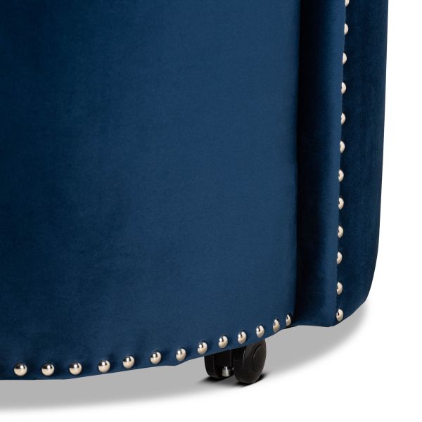 Bethel Glam and Luxe Navy Blue Velvet Fabric Upholstered Rolling Accent Chair