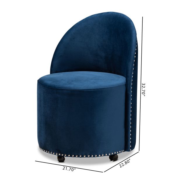 Bethel Glam and Luxe Navy Blue Velvet Fabric Upholstered Rolling Accent Chair
