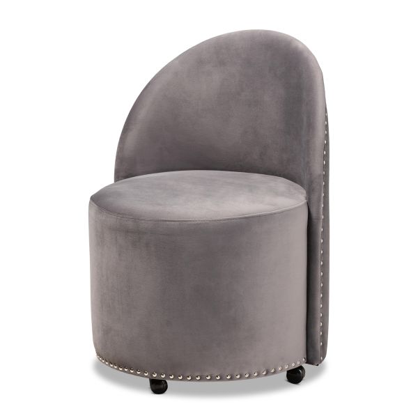 Bethel Glam and Luxe Grey Velvet Fabric Upholstered Rolling Accent Chair