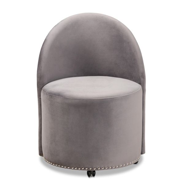 Bethel Glam and Luxe Grey Velvet Fabric Upholstered Rolling Accent Chair