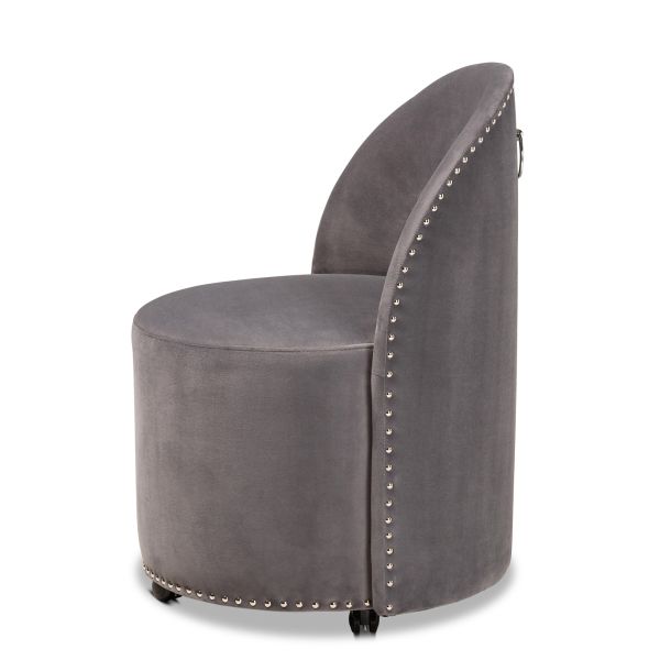 Bethel Glam and Luxe Grey Velvet Fabric Upholstered Rolling Accent Chair