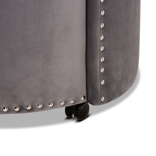 Bethel Glam and Luxe Grey Velvet Fabric Upholstered Rolling Accent Chair