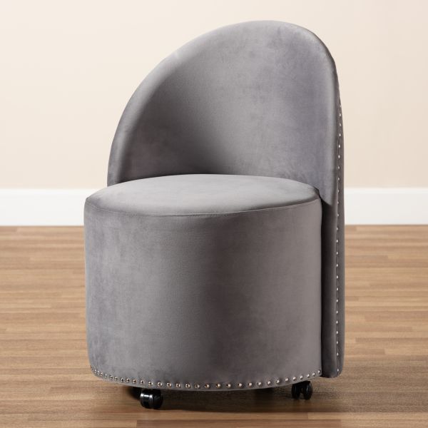 Bethel Glam and Luxe Grey Velvet Fabric Upholstered Rolling Accent Chair