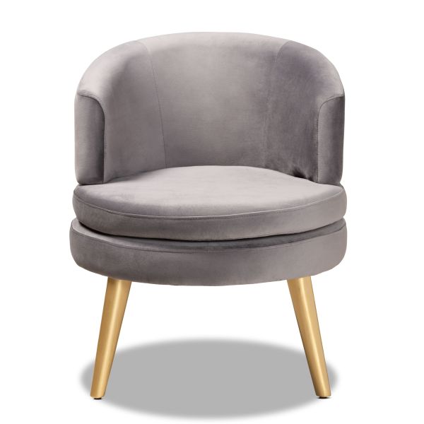 Baptiste Glam and Luxe Grey Velvet Fabric Upholstered and Gold Finished Wood Accent Chair