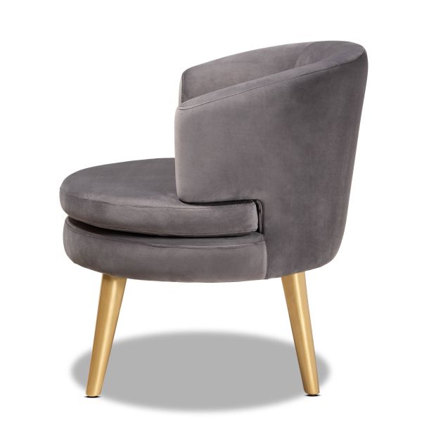 Baptiste Glam and Luxe Grey Velvet Fabric Upholstered and Gold Finished Wood Accent Chair