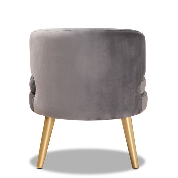 Baptiste Glam and Luxe Grey Velvet Fabric Upholstered and Gold Finished Wood Accent Chair