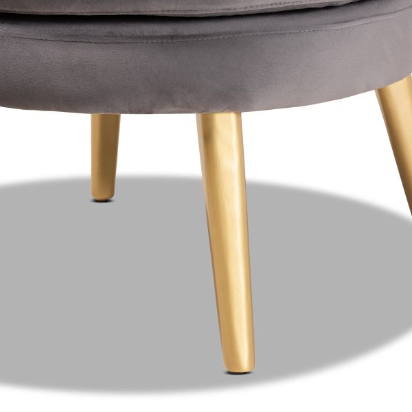 Baptiste Glam and Luxe Grey Velvet Fabric Upholstered and Gold Finished Wood Accent Chair