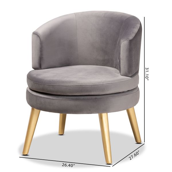 Baptiste Glam and Luxe Grey Velvet Fabric Upholstered and Gold Finished Wood Accent Chair