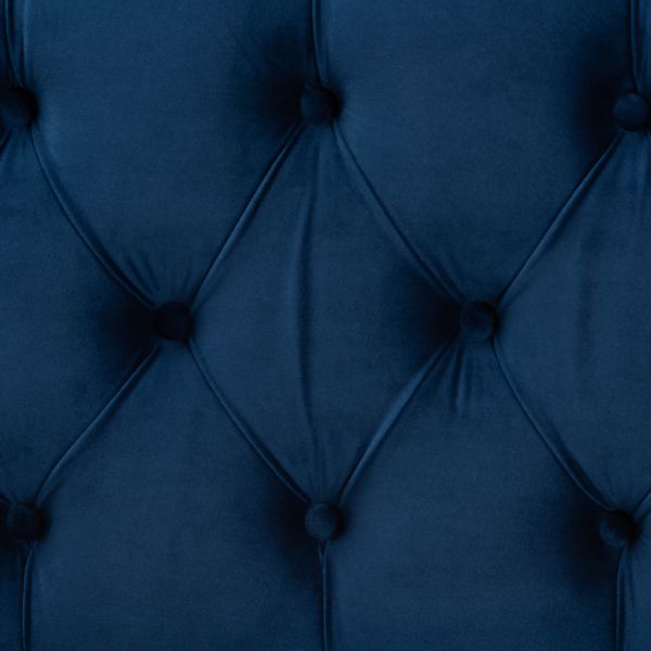 Powell Glam and Luxe Navy Blue Velvet Fabric Upholstered and Gold PU Leather Storage Ottoman