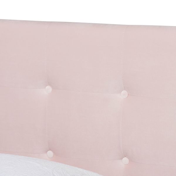 Caprice Modern and Contemporary Glam Light Pink Velvet Fabric Upholstered Twin Size Panel Bed
