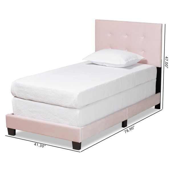 Caprice Modern and Contemporary Glam Light Pink Velvet Fabric Upholstered Twin Size Panel Bed