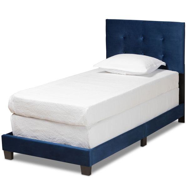 Caprice Modern and Contemporary Glam Navy Blue Velvet Fabric Upholstered Twin Size Panel Bed