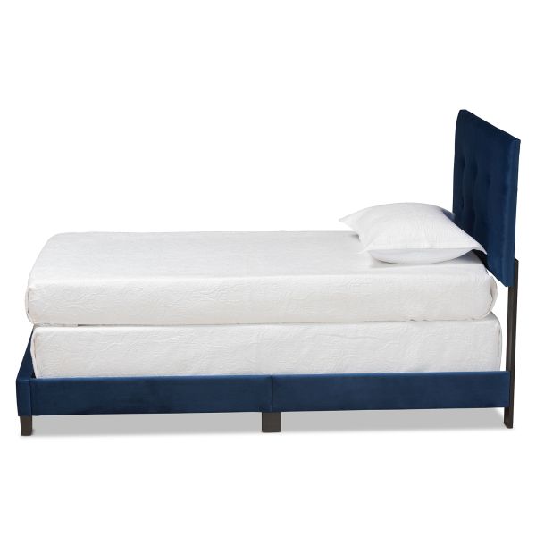 Caprice Modern and Contemporary Glam Navy Blue Velvet Fabric Upholstered Twin Size Panel Bed