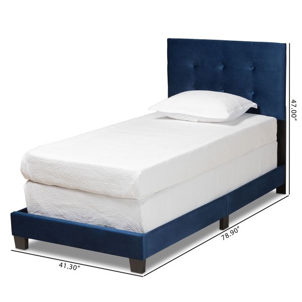 Caprice Modern and Contemporary Glam Navy Blue Velvet Fabric Upholstered Twin Size Panel Bed