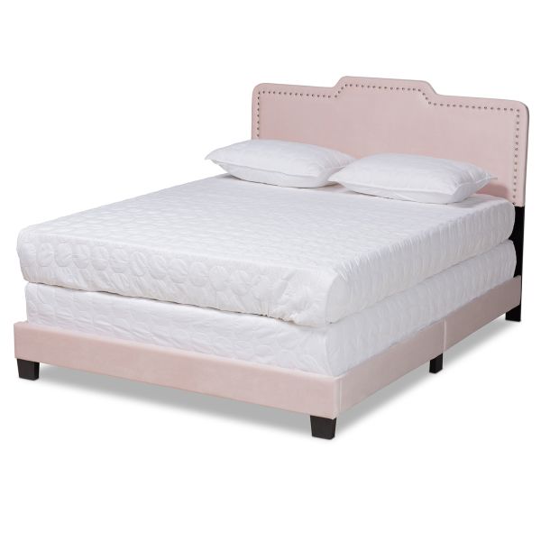 Benjen Modern and Contemporary Glam Light Pink Velvet Fabric Upholstered Full Size Panel Bed