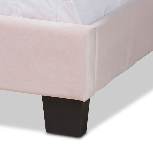 Benjen Modern and Contemporary Glam Light Pink Velvet Fabric Upholstered Full Size Panel Bed