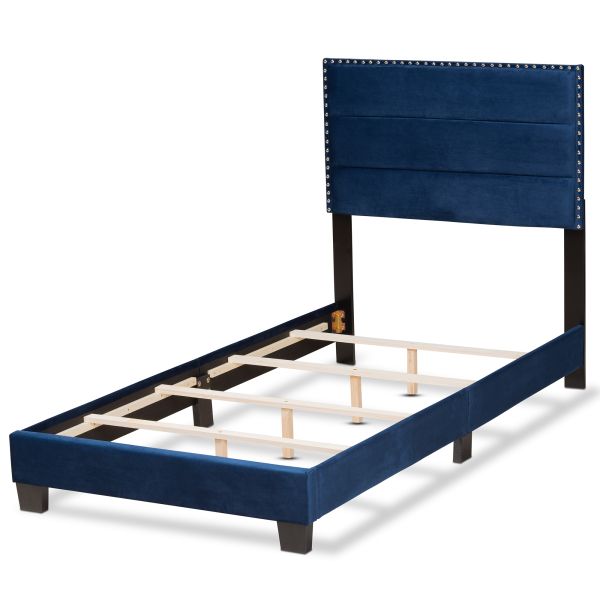 Tamira Modern and Contemporary Glam Navy Blue Velvet Fabric Upholstered Twin Size Panel Bed
