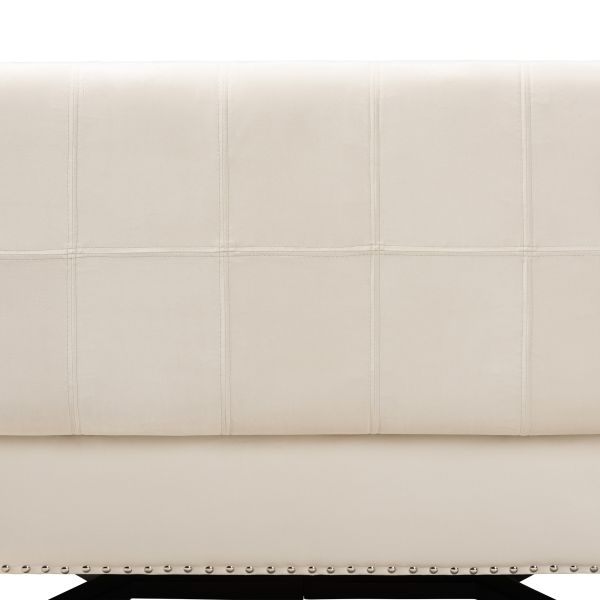 Esther Modern and Contemporary Beige Velvet Fabric Upholstered and Dark Brown Finished Wood Storage Ottoman