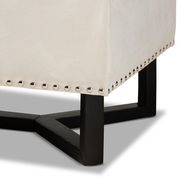 Esther Modern and Contemporary Beige Velvet Fabric Upholstered and Dark Brown Finished Wood Storage Ottoman