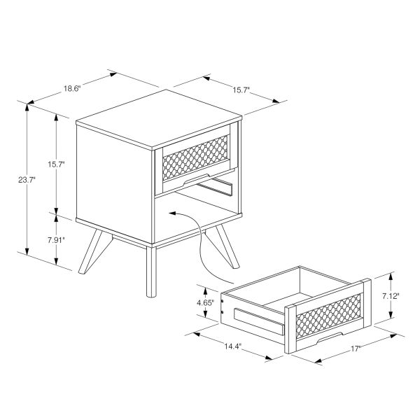 Barrett Mid-Century Modern Walnut Brown Finished Wood and Synthetic Rattan 2-Drawer Nightstand