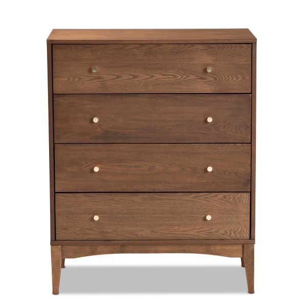 Landis Mid-Century Modern Ash Walnut Finished Wood 4-Drawer Chest